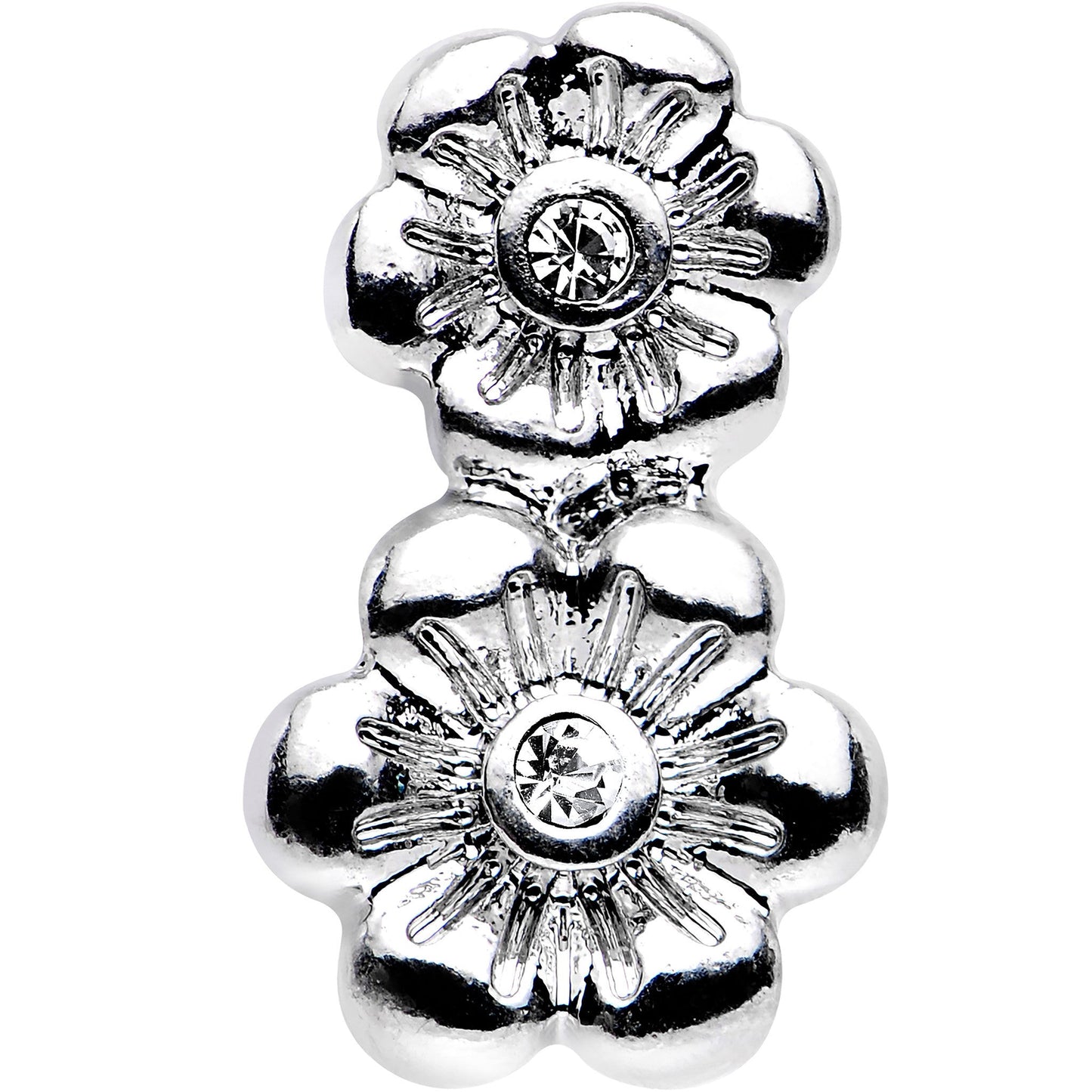 16G 1/4 Clear Gem Steel Double Flower Tragus Cartilage Earring