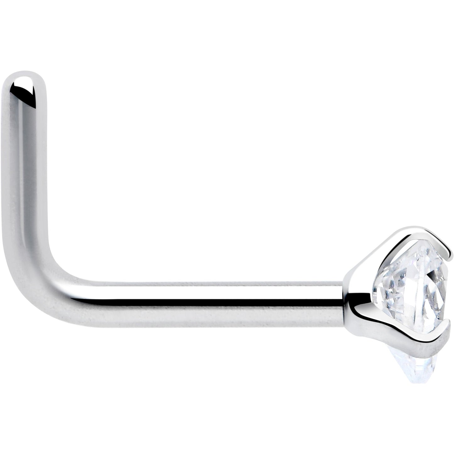 18G 1/4 Clear Heart 3mm CZ Gem Steel L-Shape Nose Ring