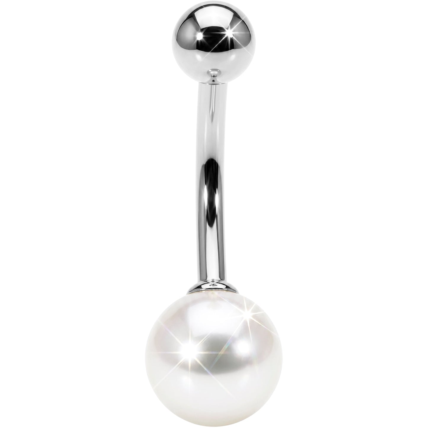 16G Solid 14K White Gold Synthetic Pearl Belly Ring
