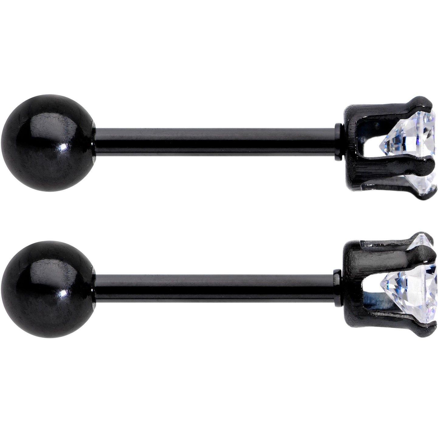 16G 3/8 Clear Gem Black Anodized Titanium Cartilage Tragus Earring 2 Pack Set