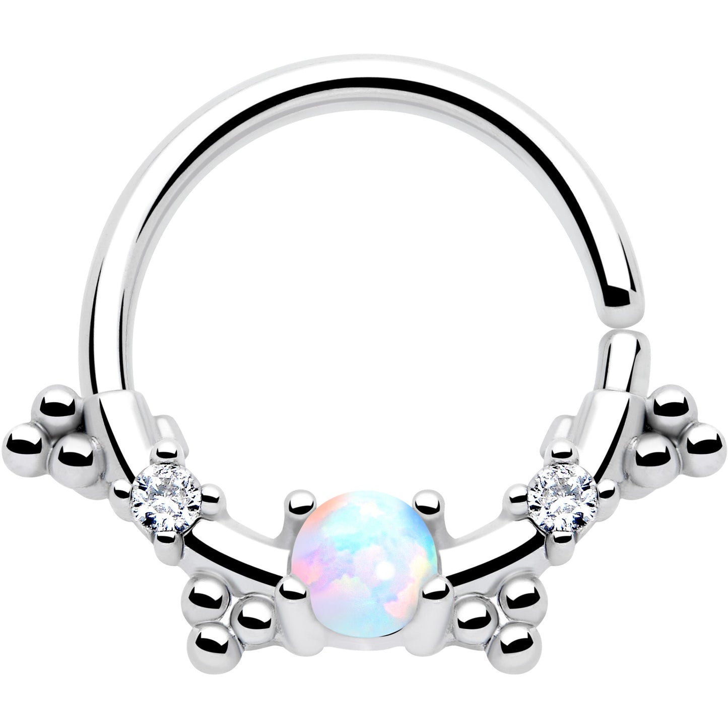 16G 3/8 White Synthetic Opal Luminous Seamless Circular Ring