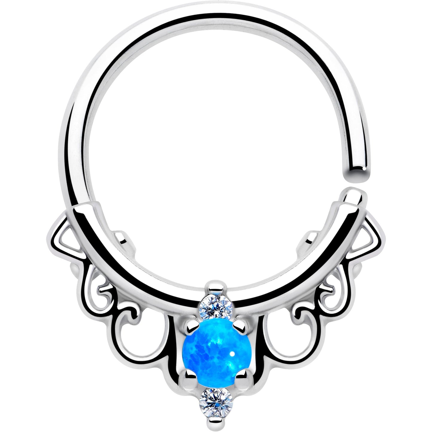 16G 3/8 Blue Synthetic Opal Filigree Seamless Circular Ring