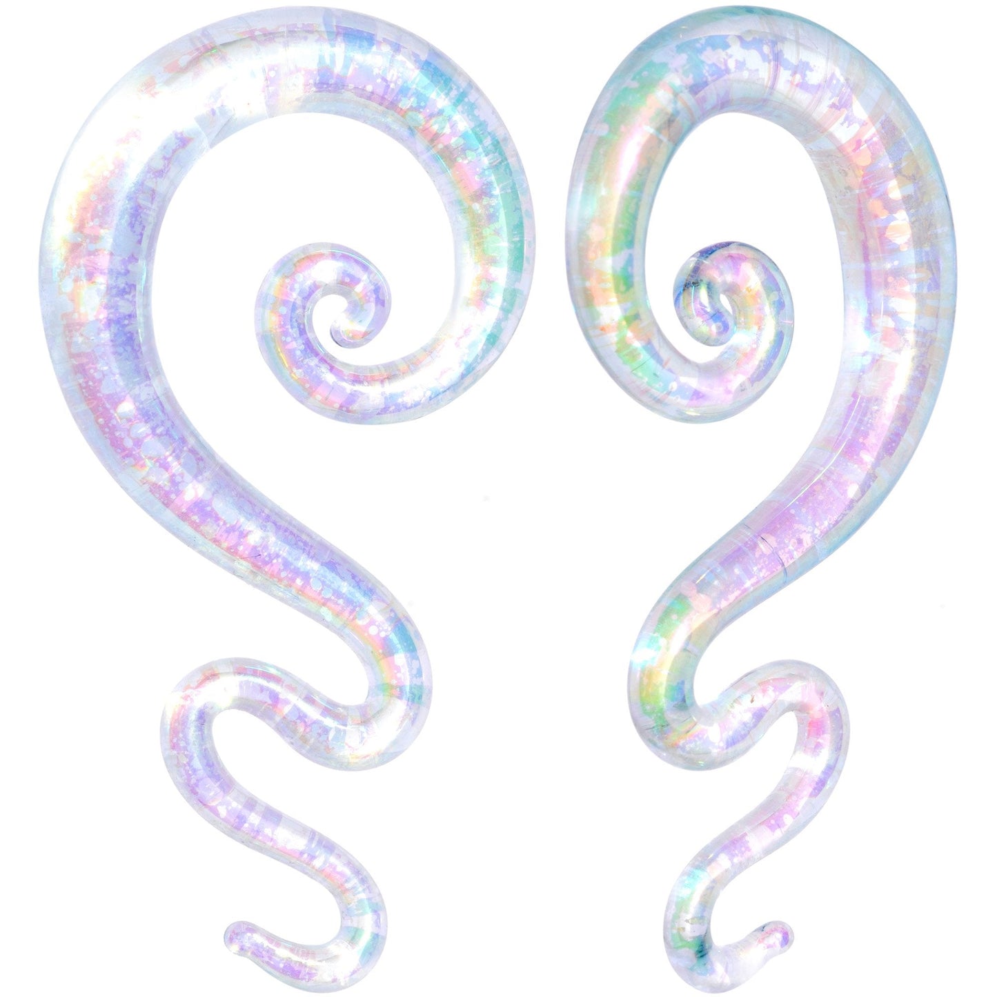 White Glass Shimmer Zig Zag Spiral Taper Set 5mm to 8mm
