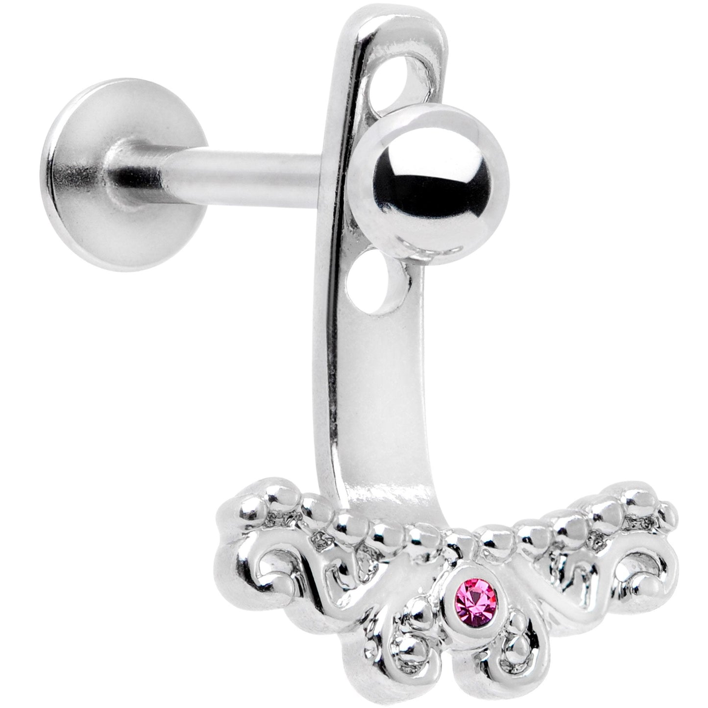 Pink Gem Victorian Swirl Dangle Cartilage Tragus Helix Piercing