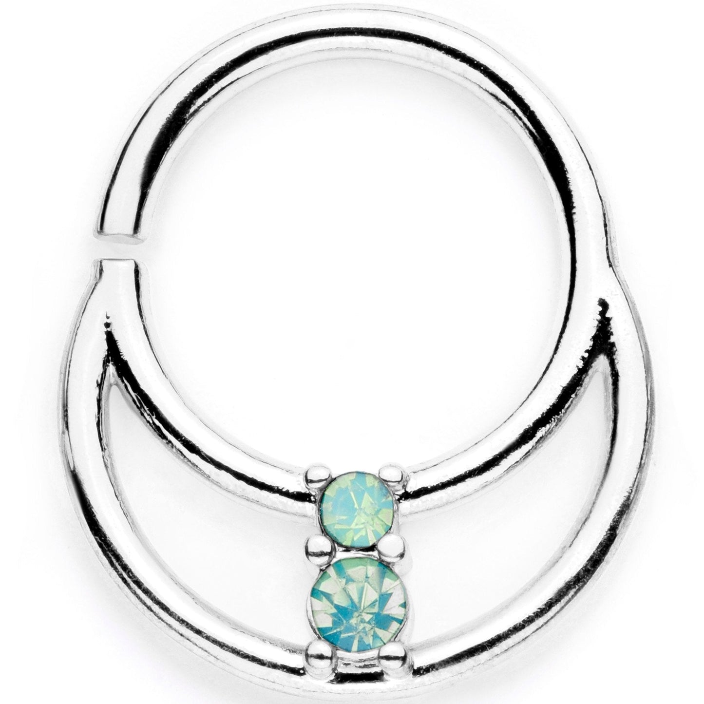 16G 3/8 Teal Faux Opal Twisted Horseshoe Closure Ring Set