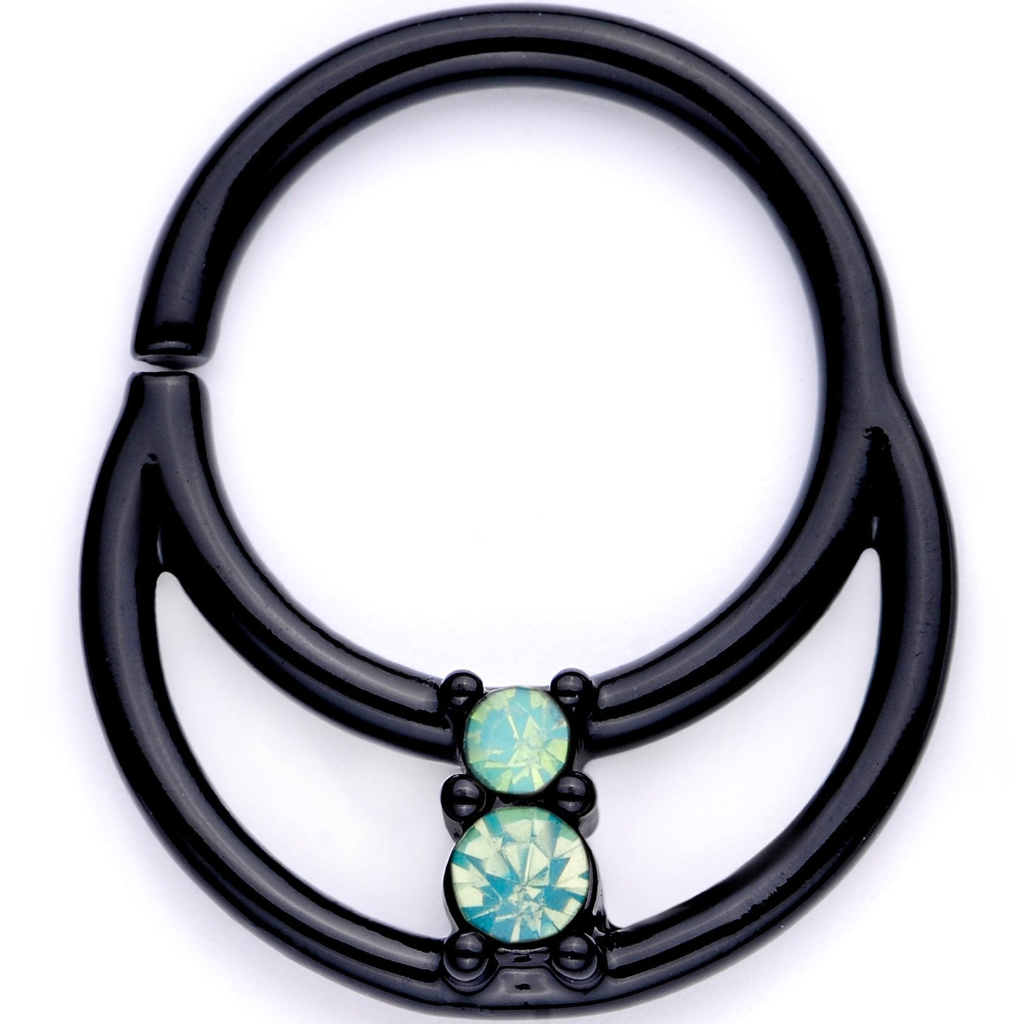 16G 3/8 Teal Faux Opal Black Anodized Horseshoe Closure Ring Set