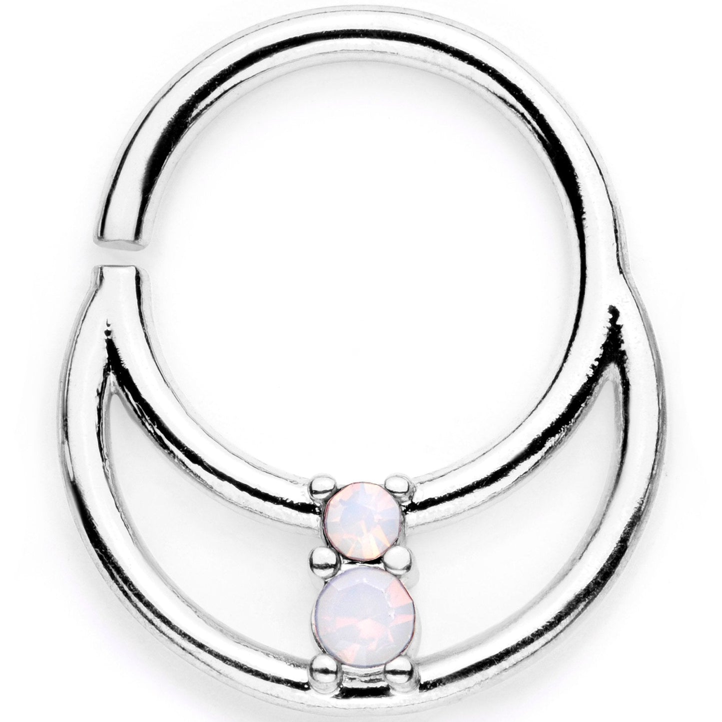 16G 3/8 White Faux Opal Twisted Horseshoe Closure Ring Set