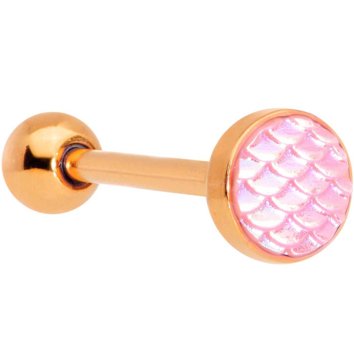 Rose Gold PVD Pink Mermaid Scale Barbell Tongue Ring