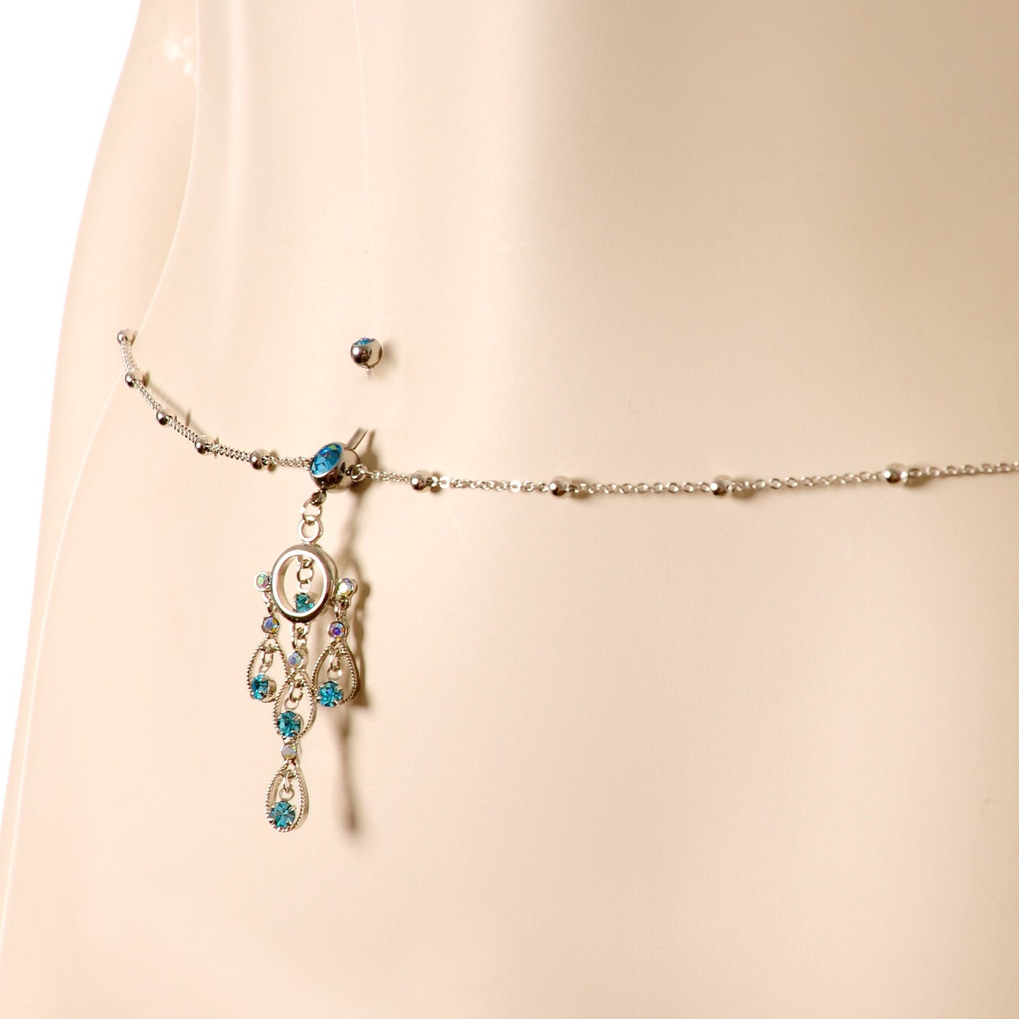 Aqua Gem Dancing Queen Chandelier Dangle Belly Ring Belly Chain