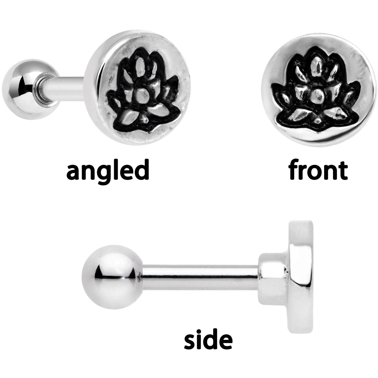 16G 1/4 Green Gem Lotus Flower Cartilage Tragus Earring Set of 3