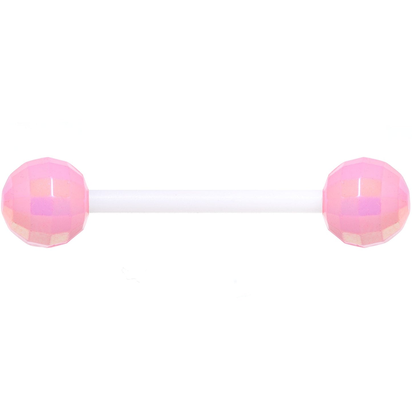 Flexible Acrylic Iridescent Pink Disco Ball Barbell Tongue Ring
