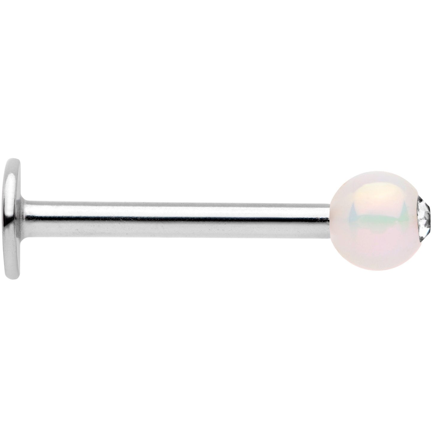 16G 3/8 Clear Gem White Pearlescent Labret Monroe Tragus