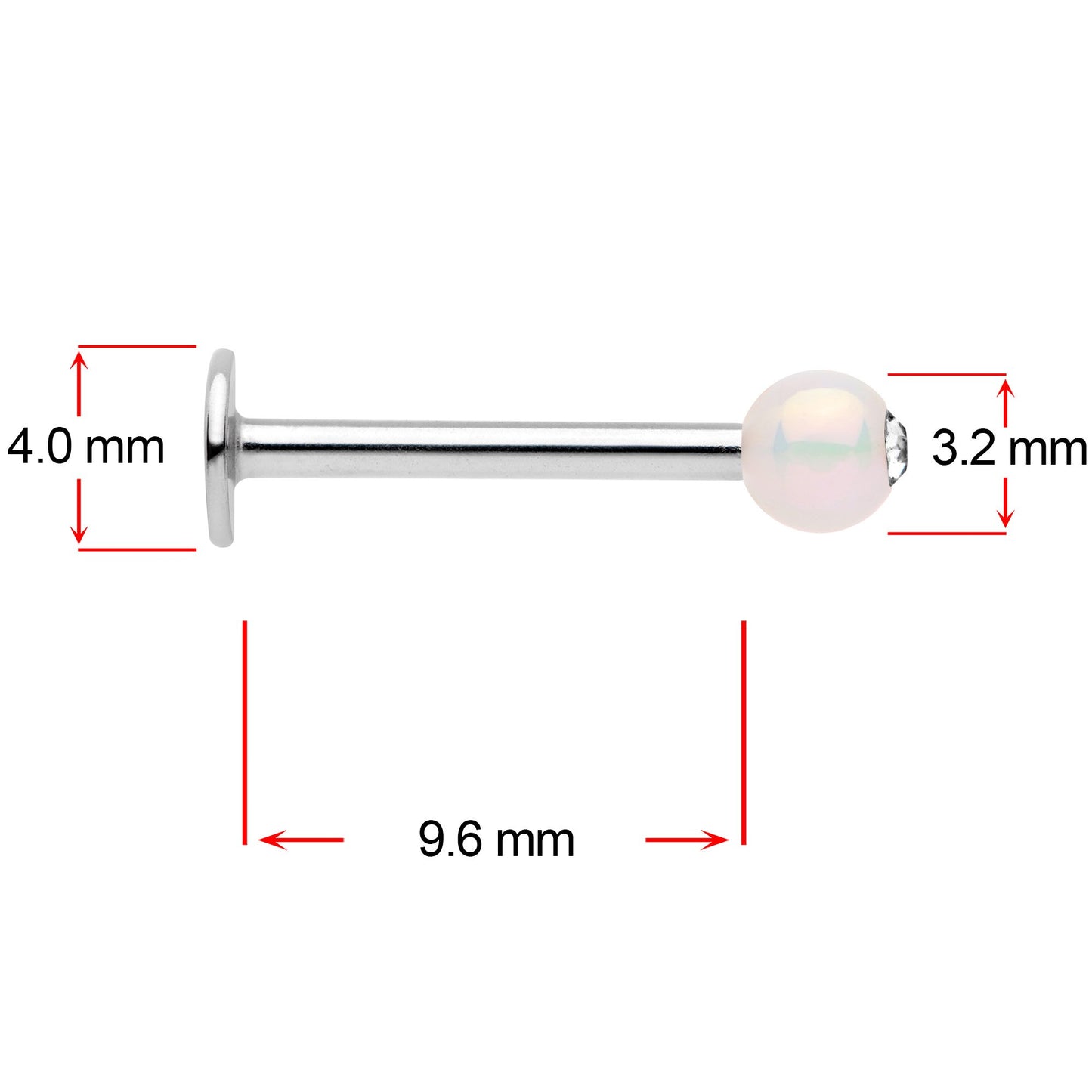 16G 3/8 Clear Gem White Pearlescent Labret Monroe Tragus