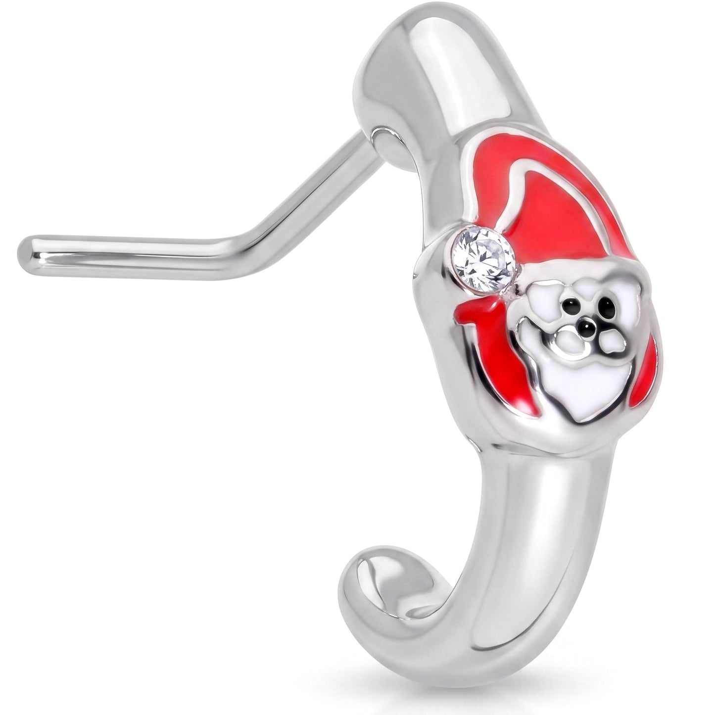 20G Clear Gem Happy Santa Faux Hoop L Shaped Nose Ring