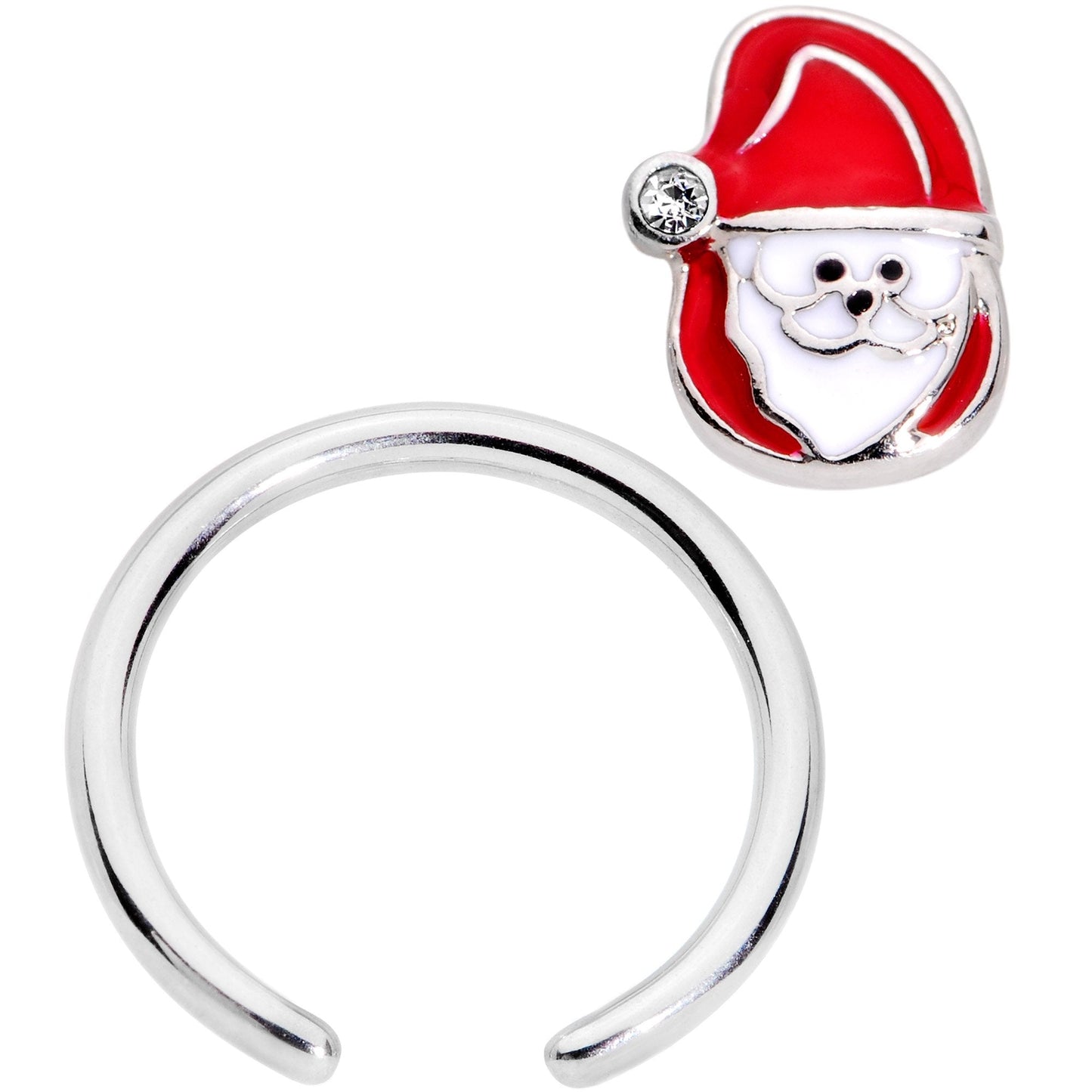 16G 3/8 Clear Gem Happy Santa BCR Captive Ring