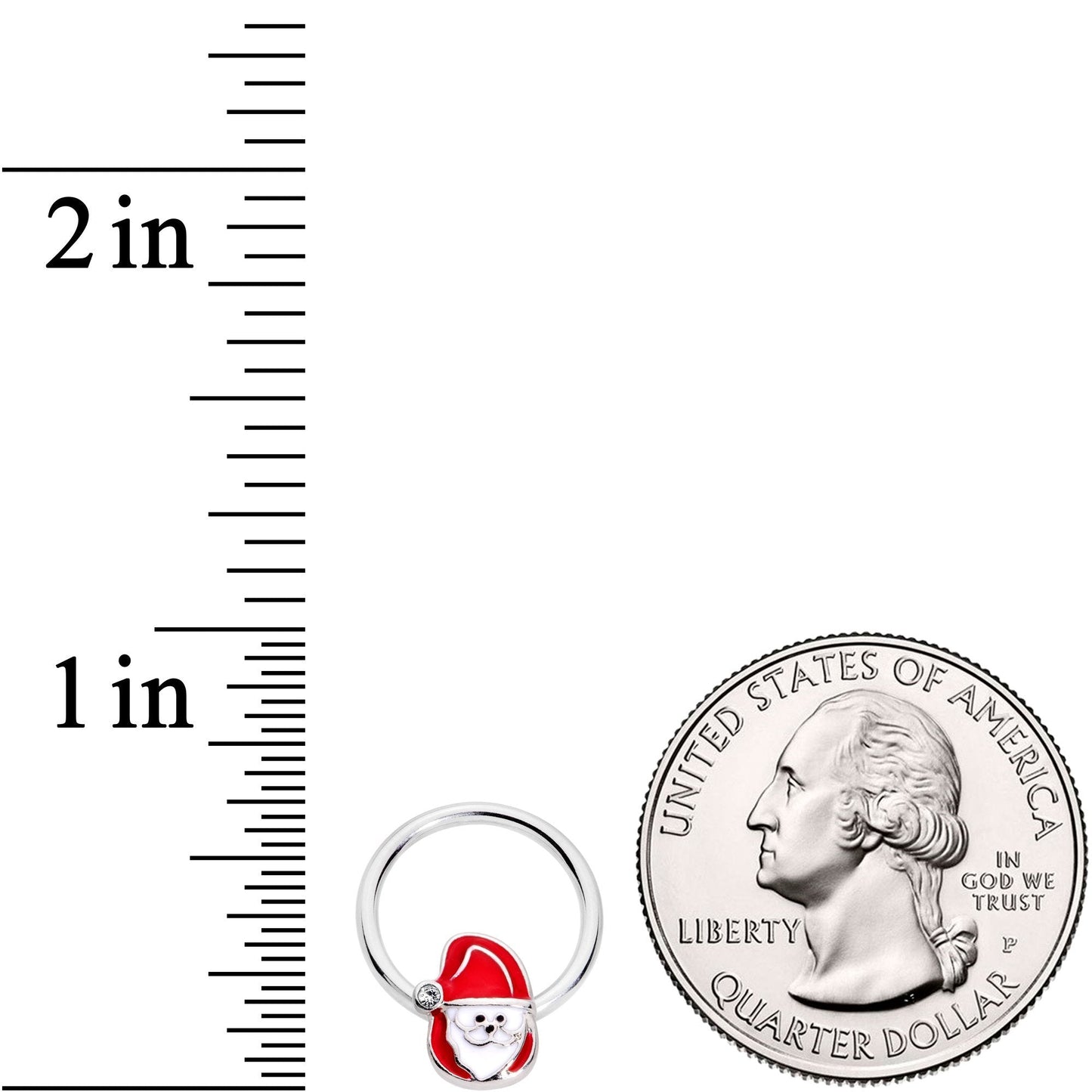 16G 3/8 Clear Gem Happy Santa BCR Captive Ring