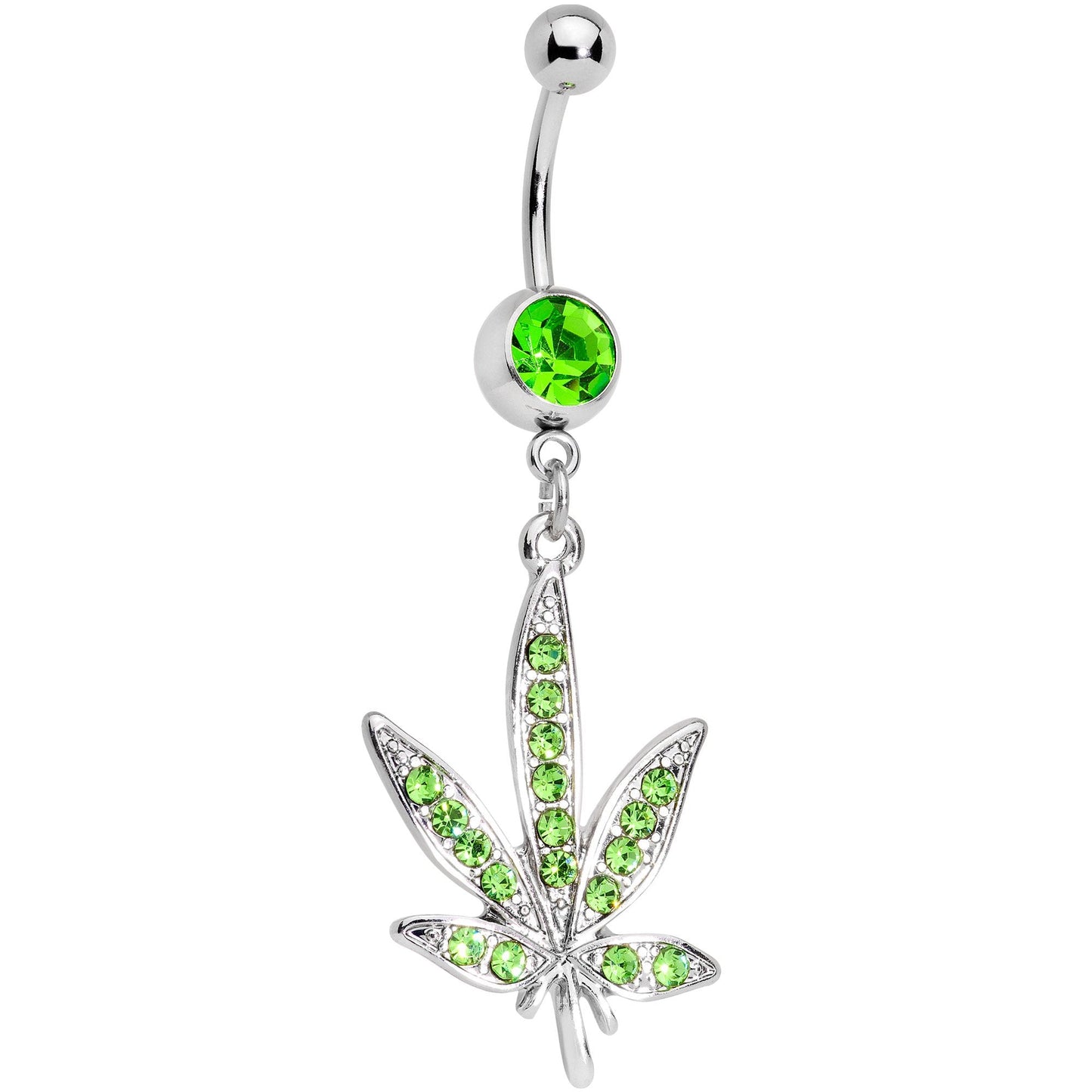 Green Gem 420 Somewhere Marijuana Dangle Belly Ring