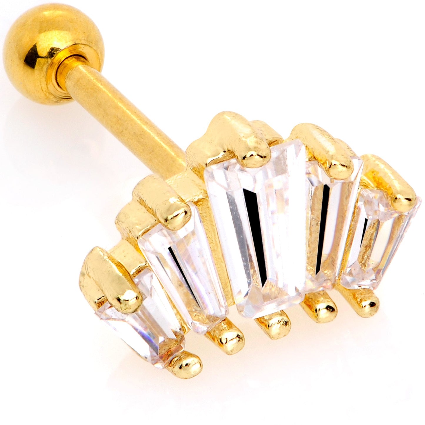 18G 5/16 Clear CZ Gold Tone Crown Cartilage Tragus Earring