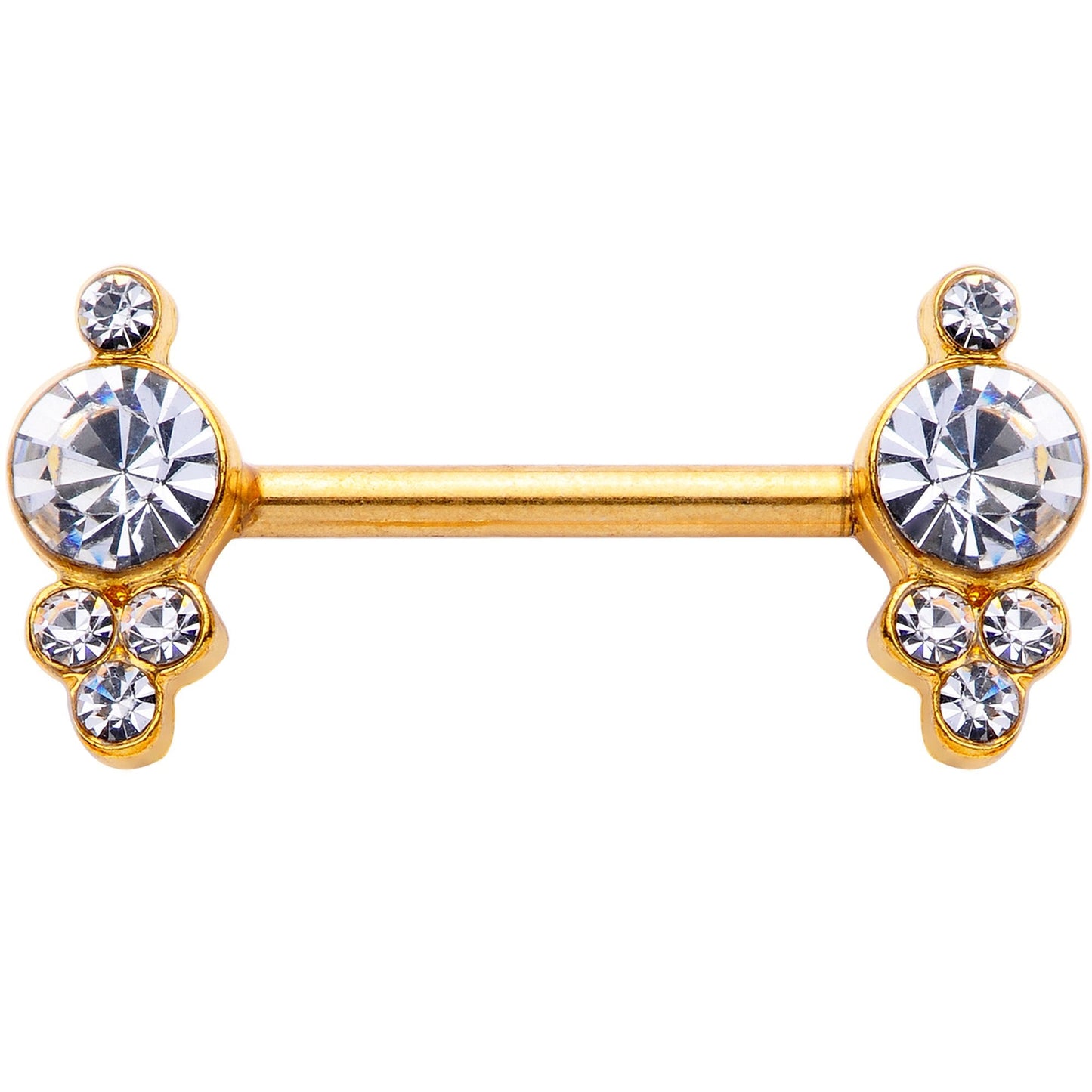 14G 9/16 Clear Gem Gold Tone Circles Barbell Nipple Ring Set