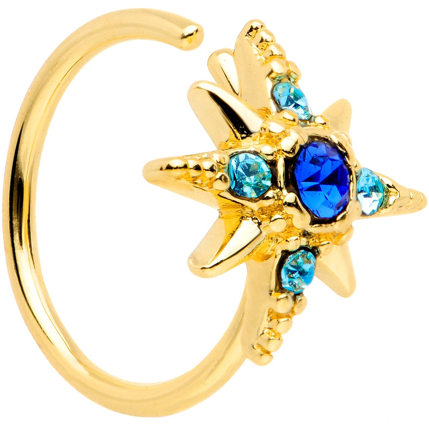 20G 5/16 Blue Gem Gold Tone Star Seamless Circular Ring
