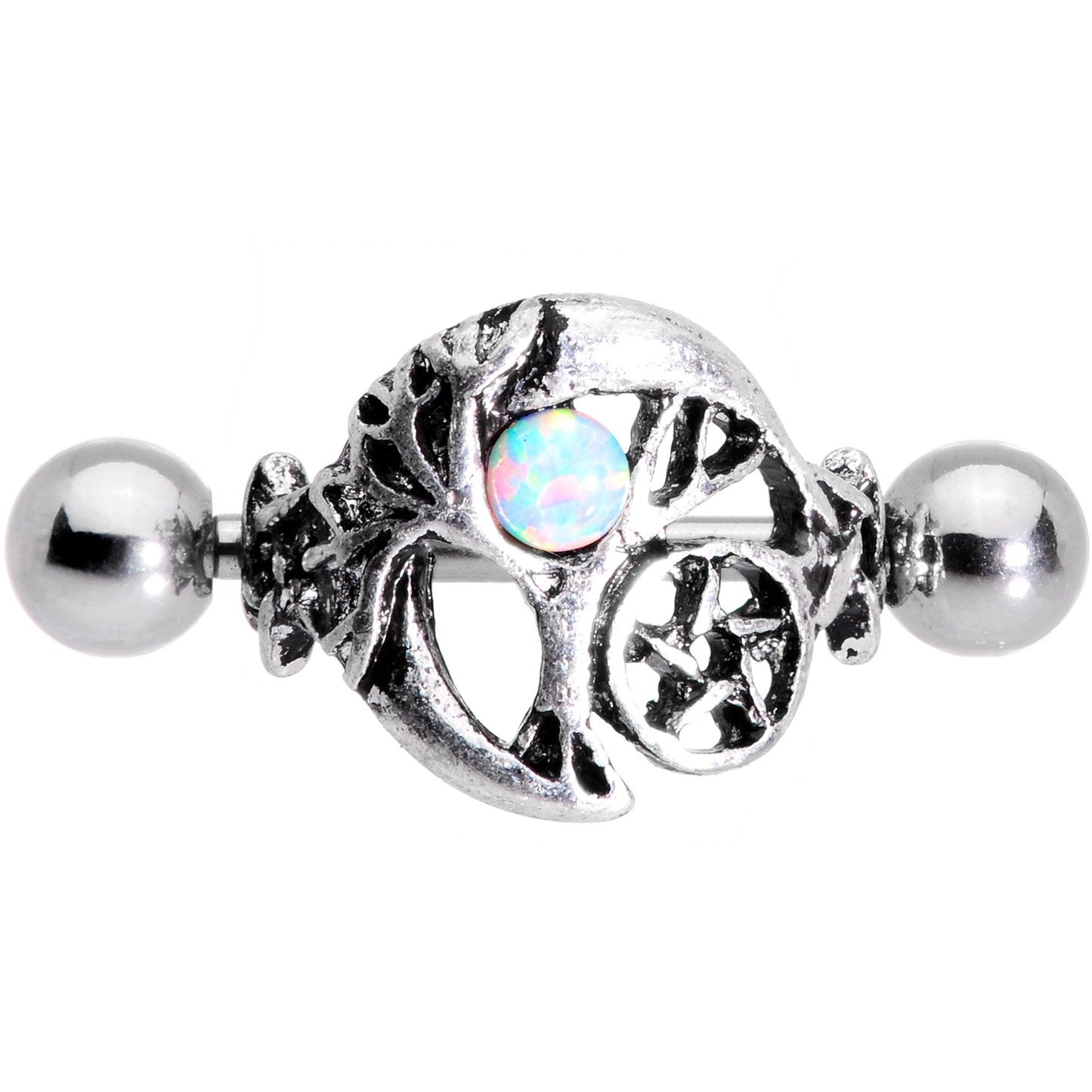 16G 1/2 White Synthetic Opal Pentagram Tree Cartilage Cuff