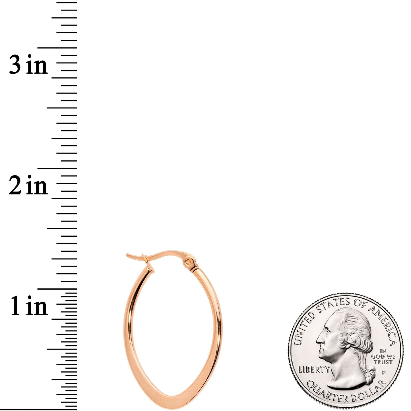 30mm Rose Gold Tone PVD Stainless Steel Oval Hoop Earrings