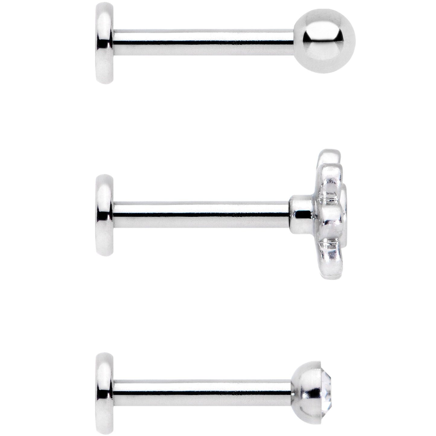 16G 5/16 Clear Gem Flower Top Labret Tragus Set of Three