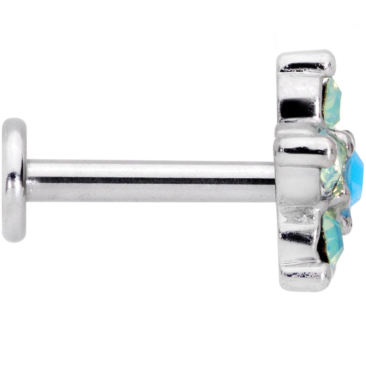 16G 5/16 Blue Faux Opal Internally Threaded Flower Labret