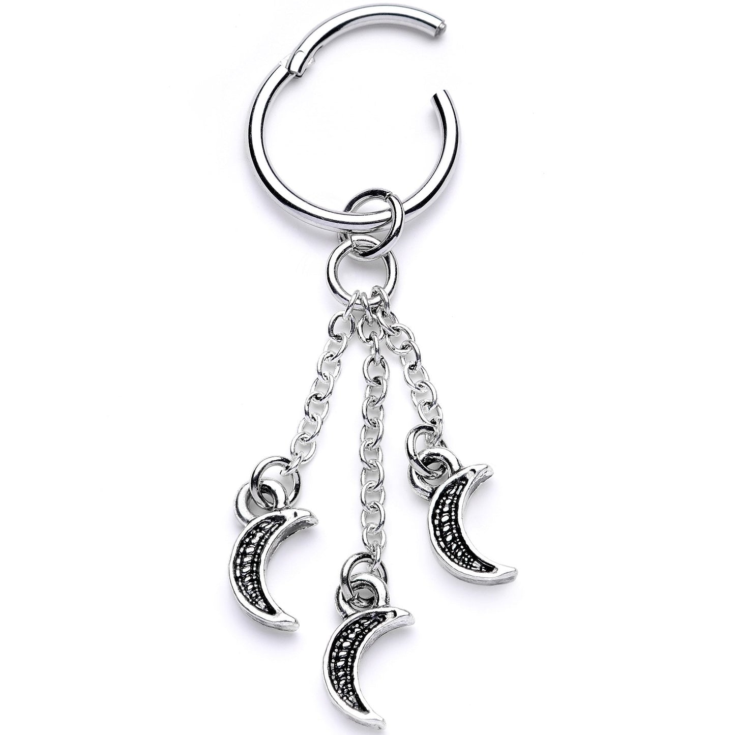 16G 3/8 Triple Crescent Moon Dangle Hinged Segment Ring