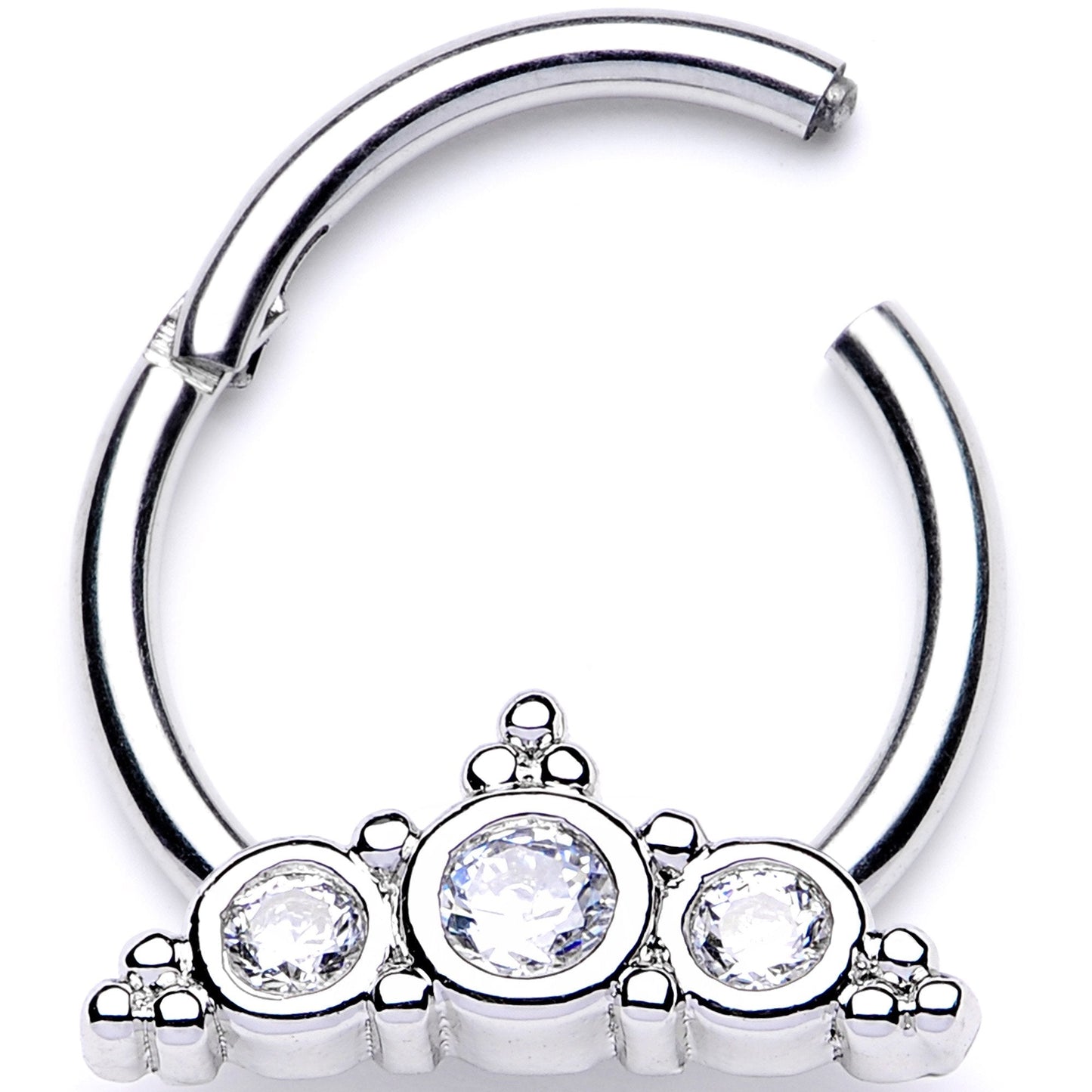 16G 3/8 Clear CZ Art Deco Arc Hinged Segment Ring