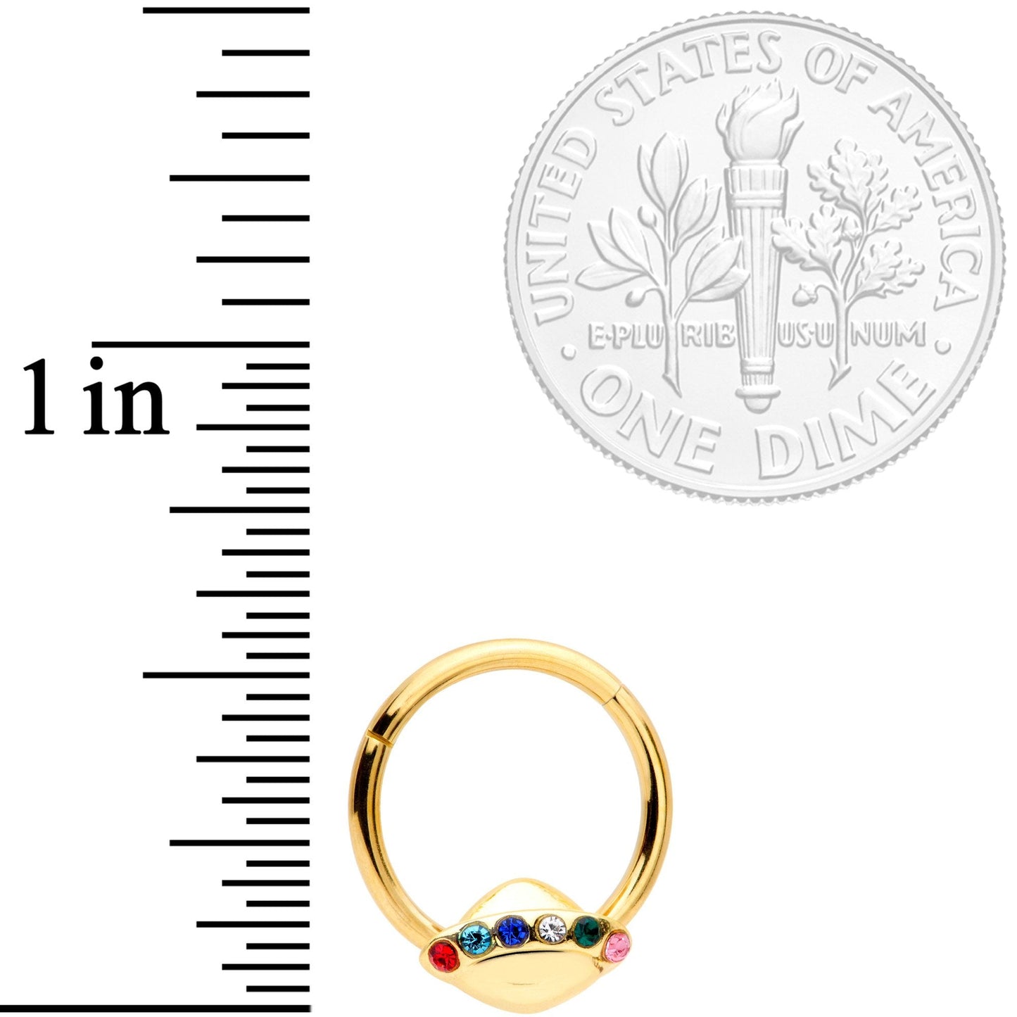 16G 3/8 Multicolor Gem Gold Tone UFO Hinged Segment Ring