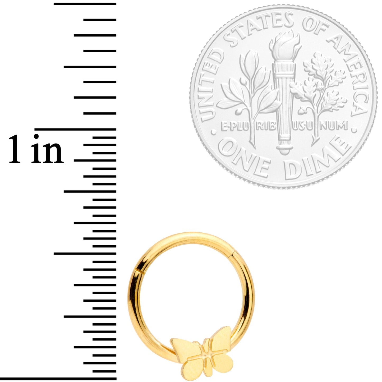 16G 3/8 Gold Tone Spring Butterfly Hinged Segment Ring