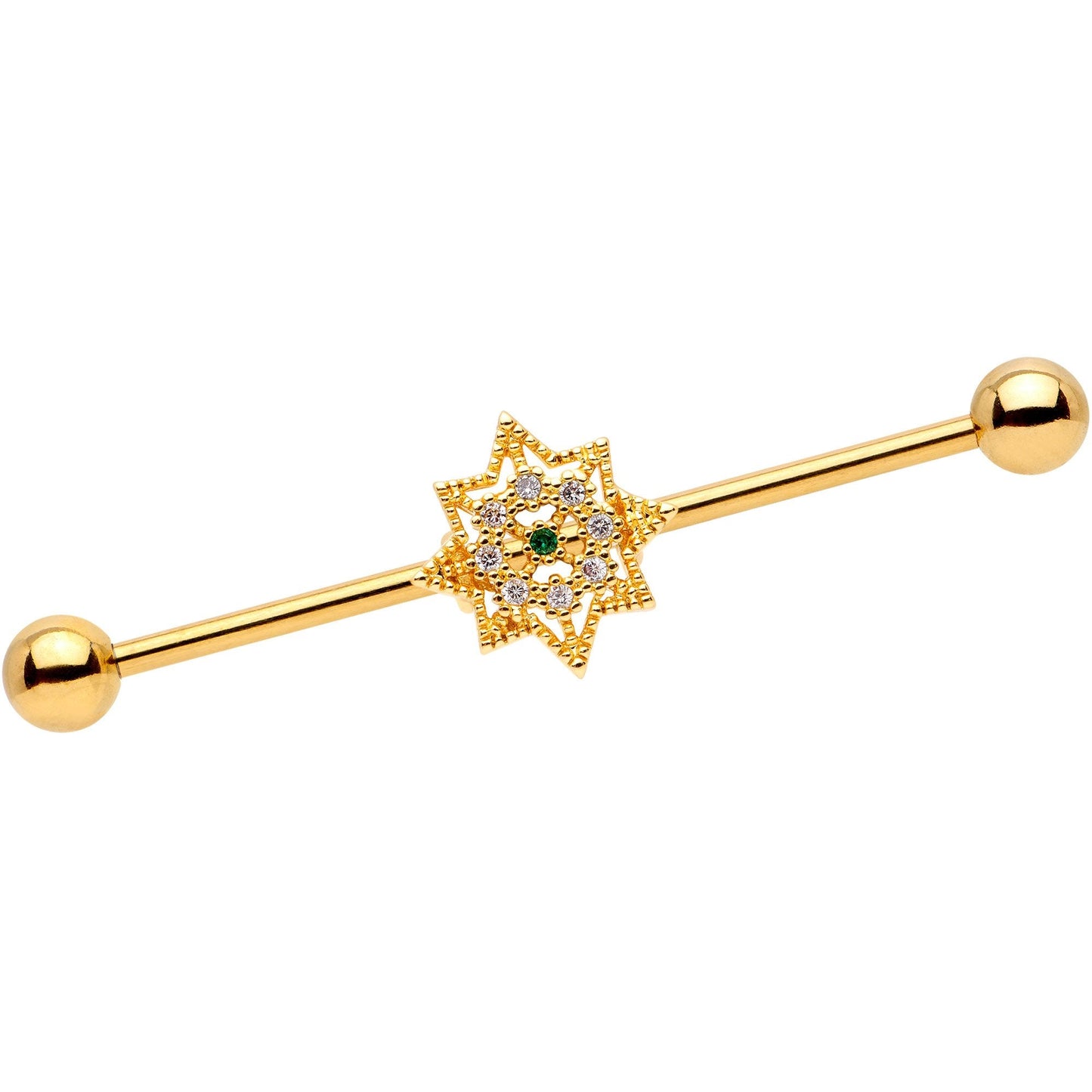 14G Clear CZ Gold Tone Elegant Industrial Barbell 38mm
