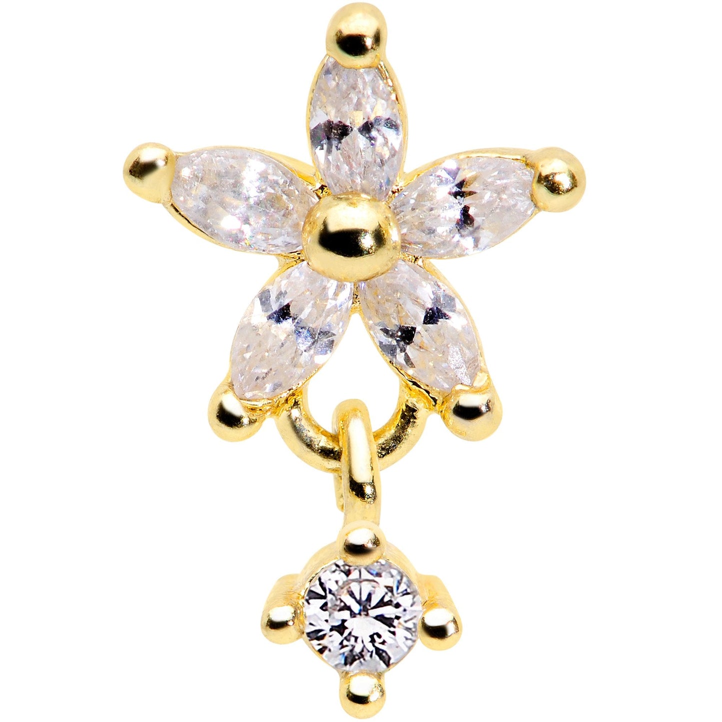 16G 5/16 Clear CZ Gem Gold Tone Flower Dangle Cartilage Tragus