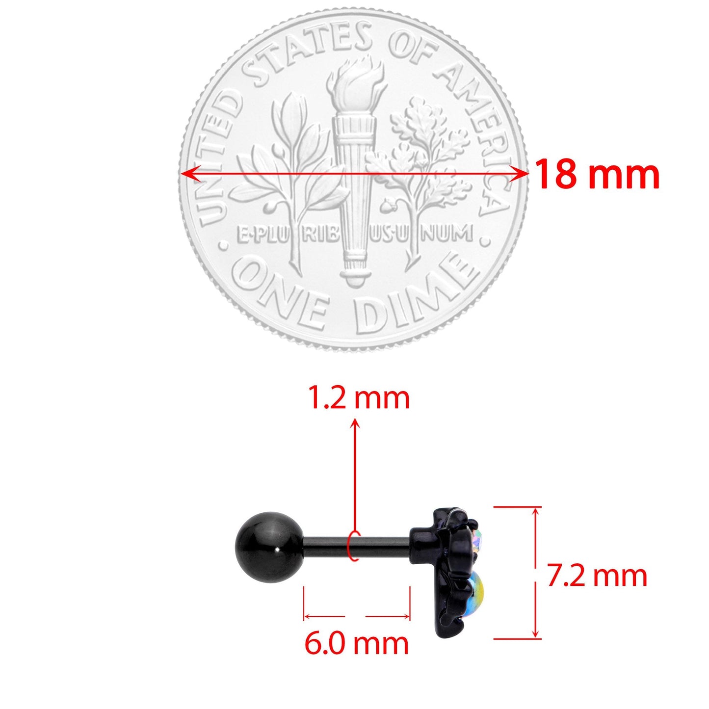 16G 1/4 Aurora Gem Black Busy Bee Cartilage Tragus Earring