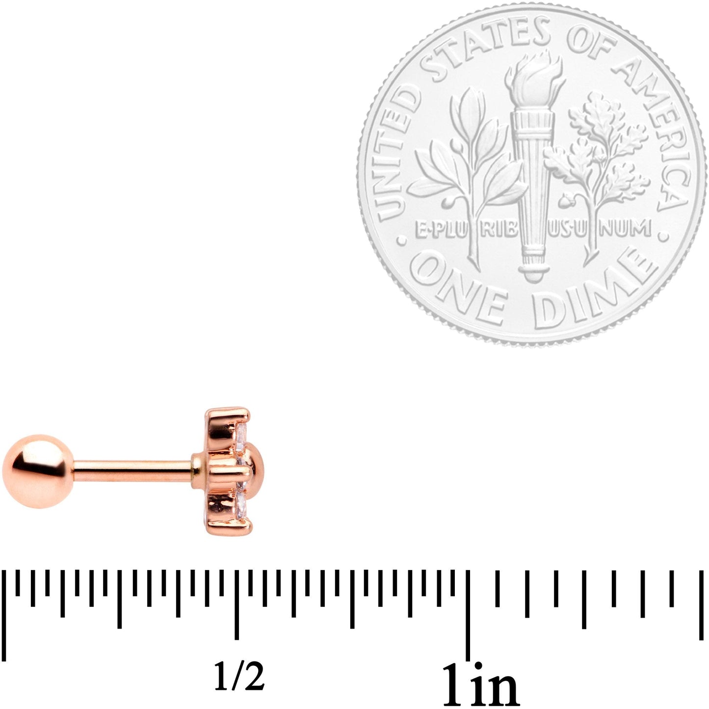 16G 1/4 Pink Clear CZ Gem Rose Gold Tone Star Tragus Set of 3