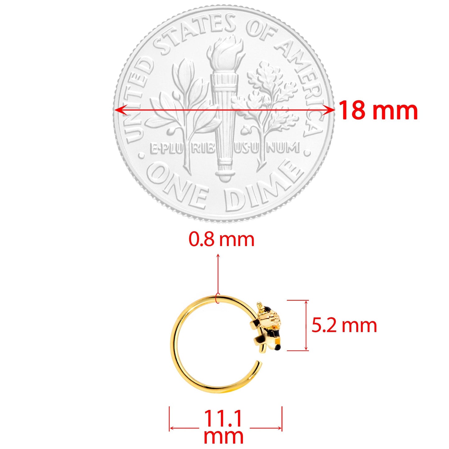 20G 5/16 Clear CZ Gem Gold Tone Busy Bumble Bee Nose Hoop