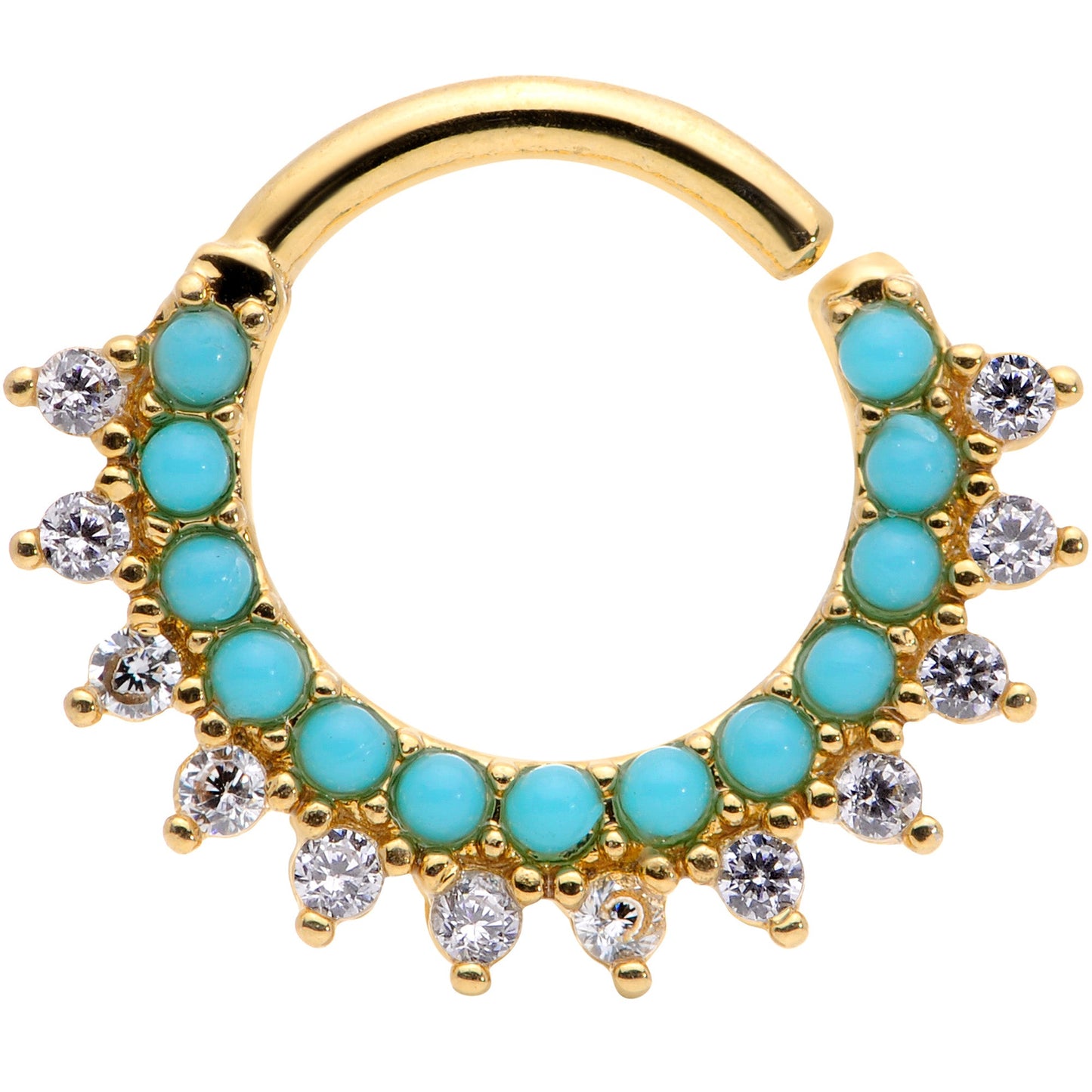 16G 5/16 Turquoise Gold Tone Western CZ Bendable Daith Cartilage