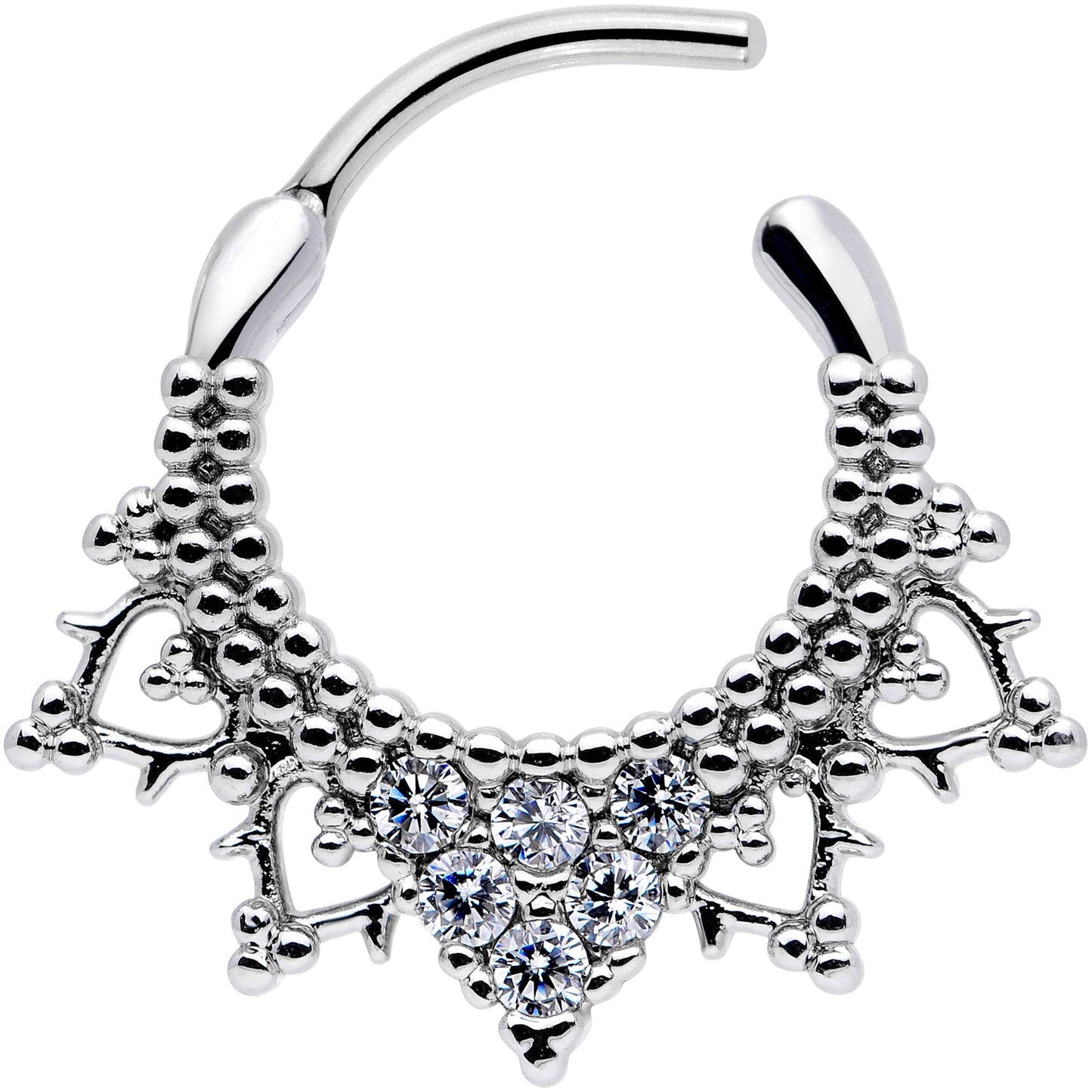 16G 3/8 Clear CZ Gem Triangle Ornate Septum Clicker