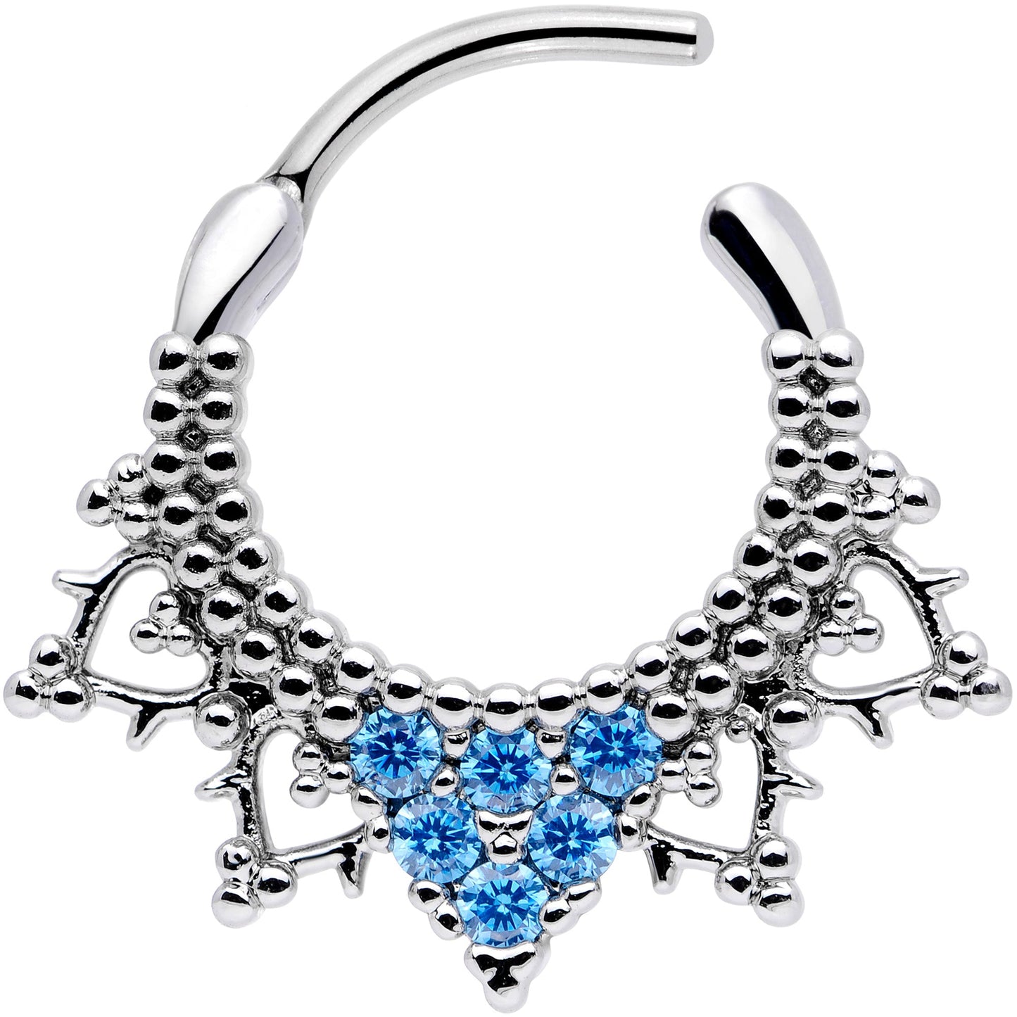 16G 3/8 Aqua CZ Gem Triangle Ornate Septum Clicker
