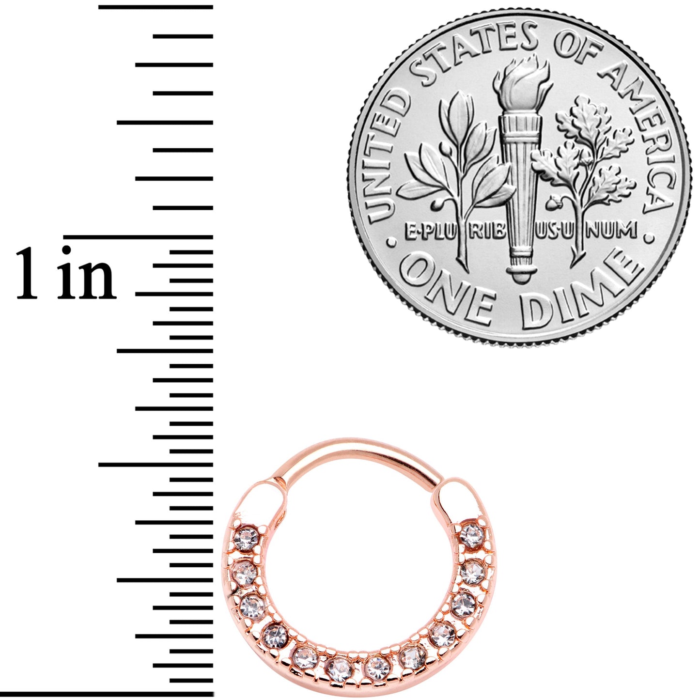 16G 3/8 Clear Gem Rose Gold Tone Paved Septum Clicker