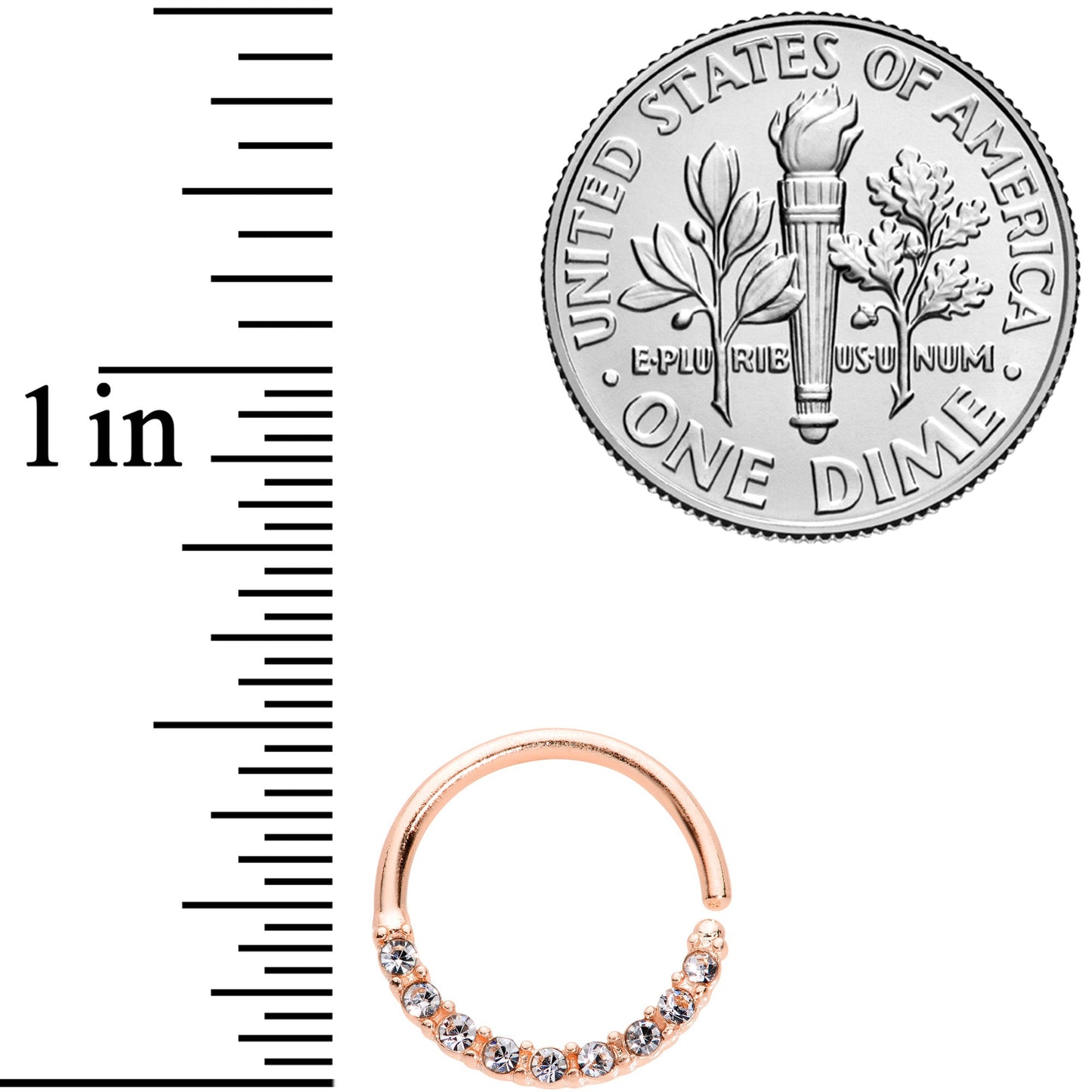 16G 3/8 Clear Gem Rose Gold Tone Elegance Seamless Circular Ring