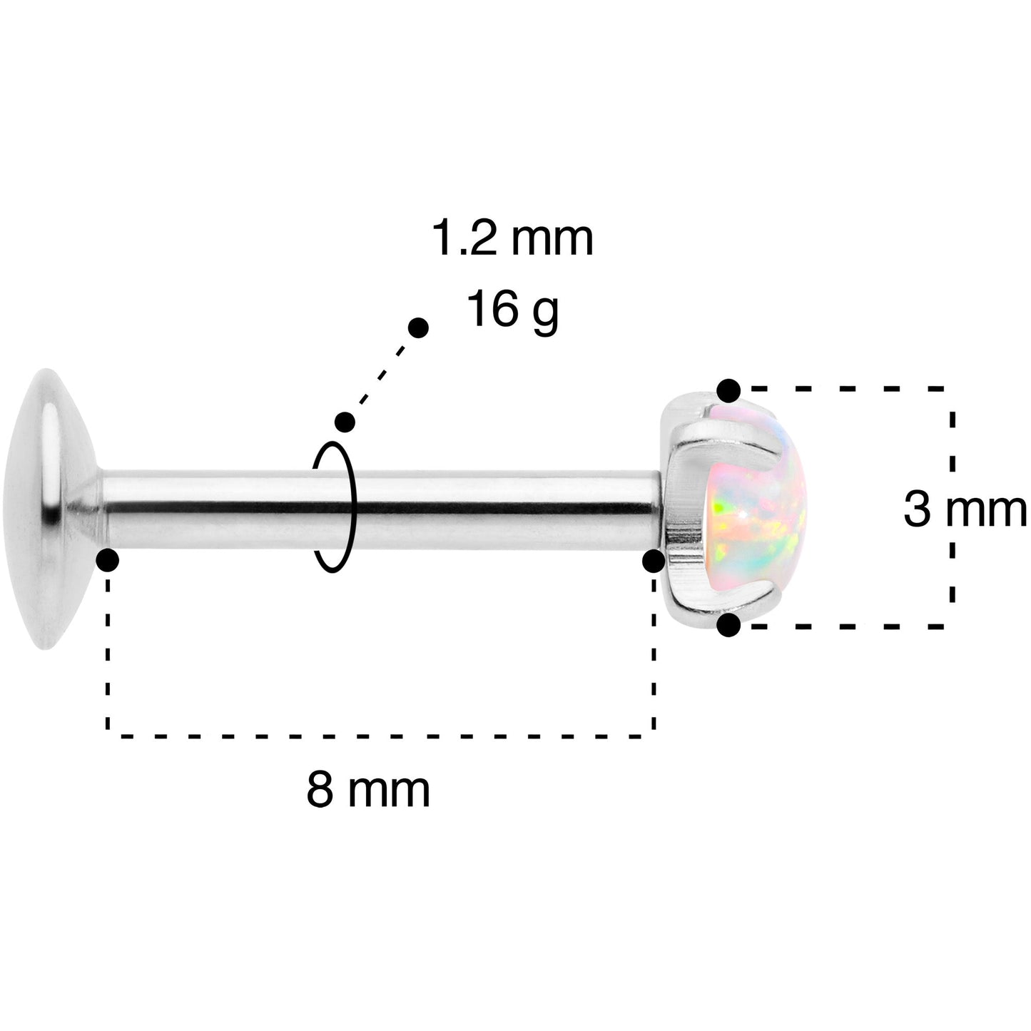 16G 5/16 3mm White Syn Opal G23 Titanium Internal Thread Labret