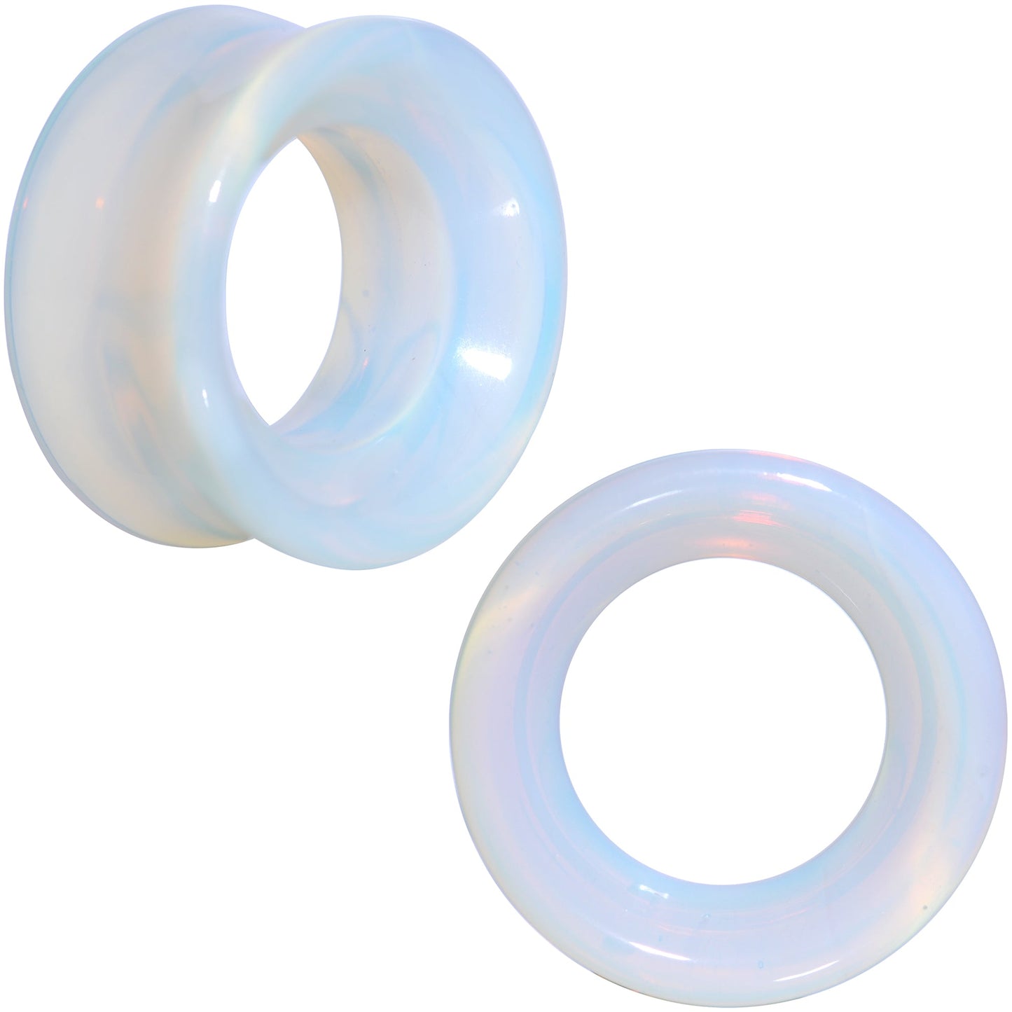 Translucent White Glass Tunnel Plug Set 2G to 1 Inch