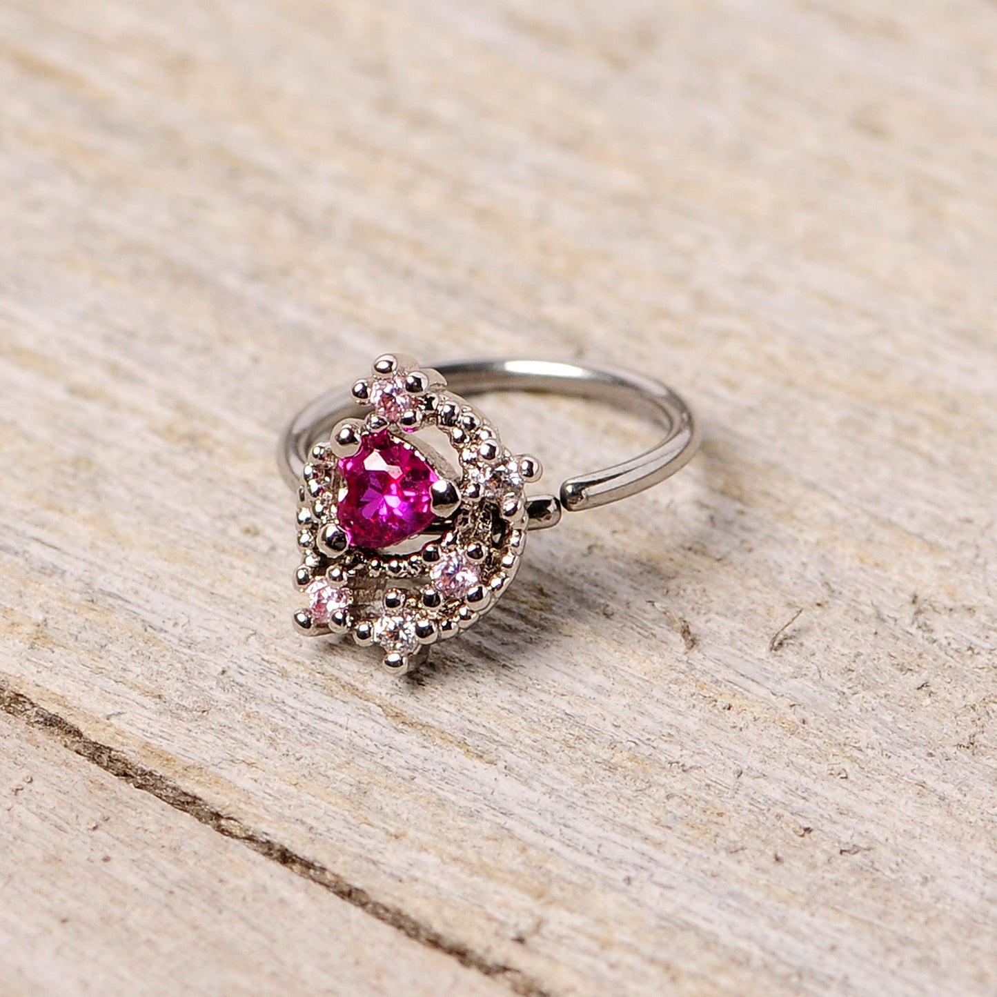 20G 5/16 Clear Pink Gem Crescent Moon Star Nose Hoop