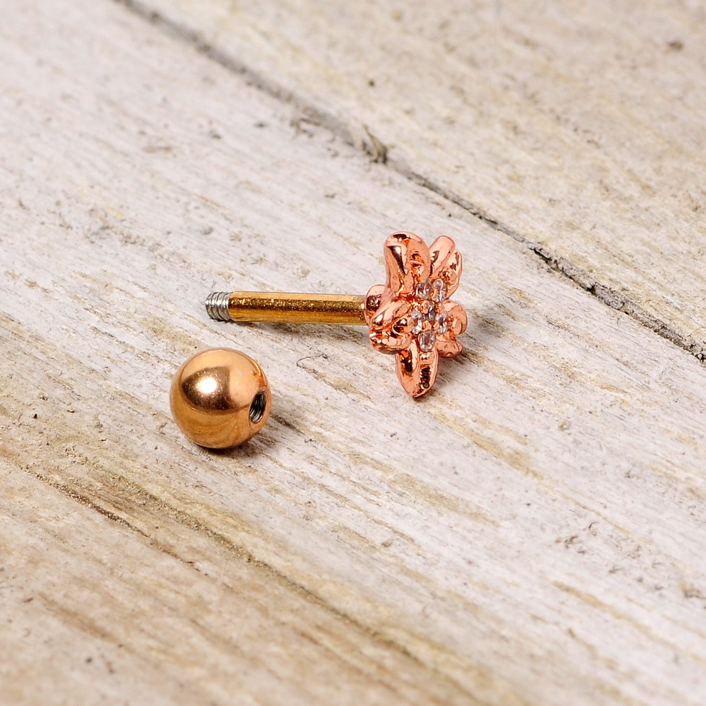 16G 1/4 Clear Gem Rose Gold Tone Flower Cartilage Tragus Earring