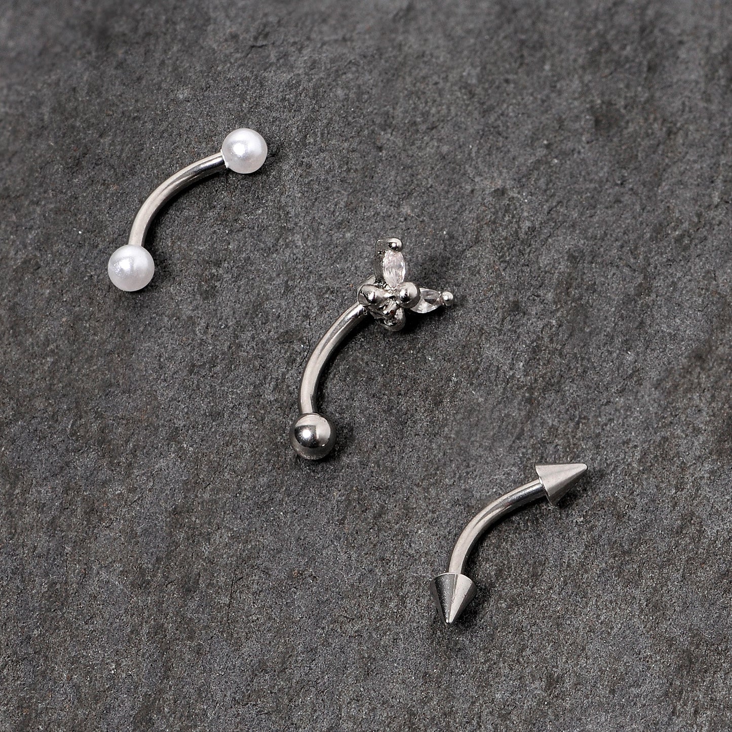 16G 5/16 Clear Gem Butterfly Curved Eyebrow Ring Set of 3