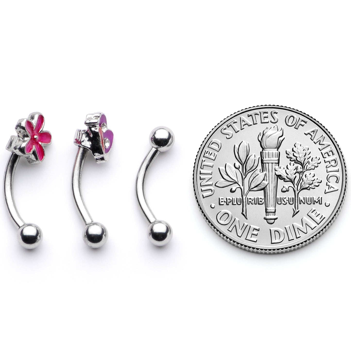 16G 5/16 Clear Gem Purple Butterfly Curved Eyebrow Ring Set of 3