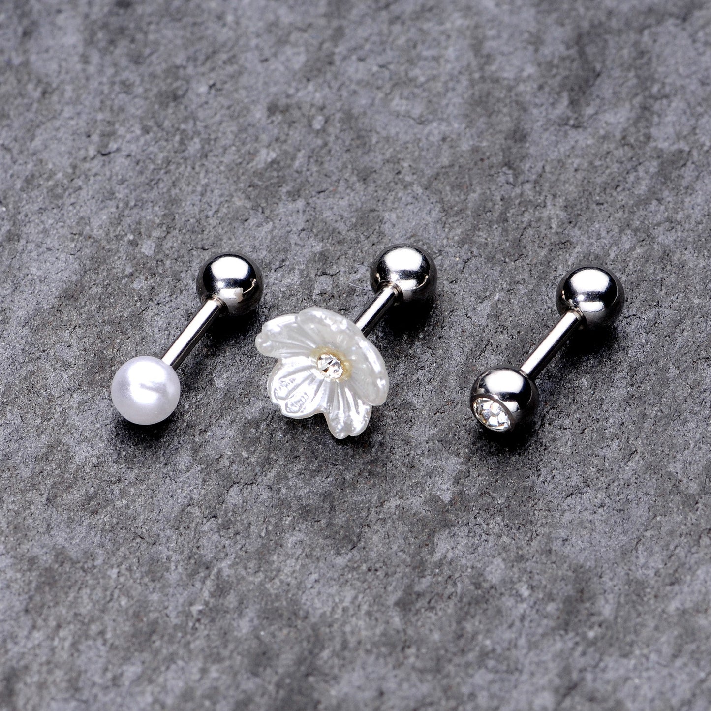 16G 1/4 Clear Gem Flower Cartilage Tragus Set of 3