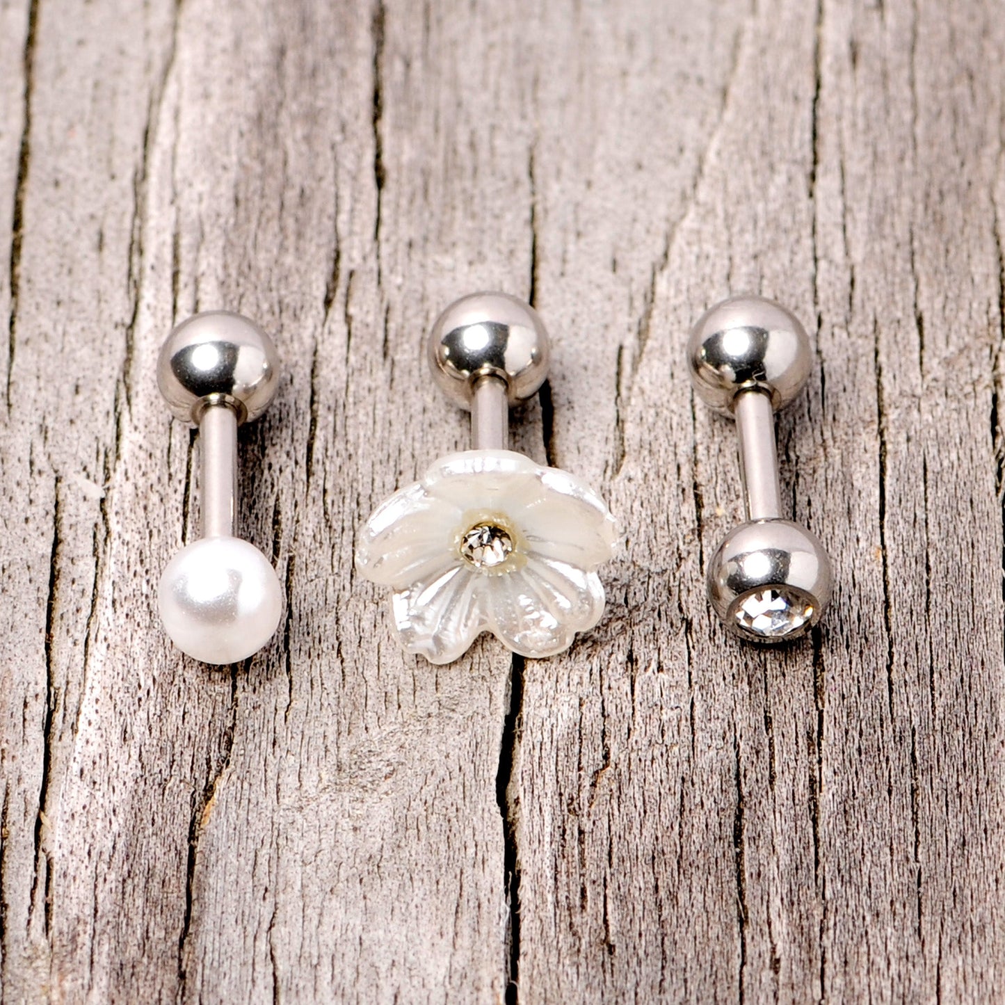 16G 1/4 Clear Gem Flower Cartilage Tragus Set of 3